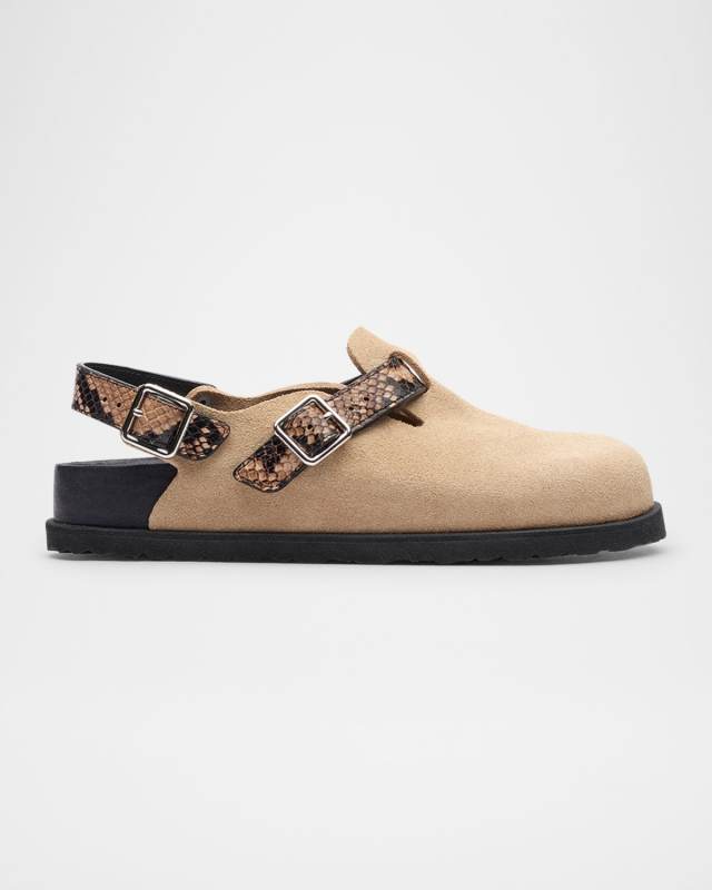 Tokio Mixed Leather Slingback Mules